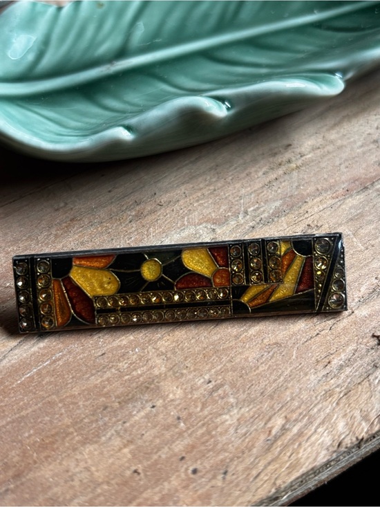 Vintage Jewelry - Vintage Yellow and Amber Floral Mosaic Bar Brooch
